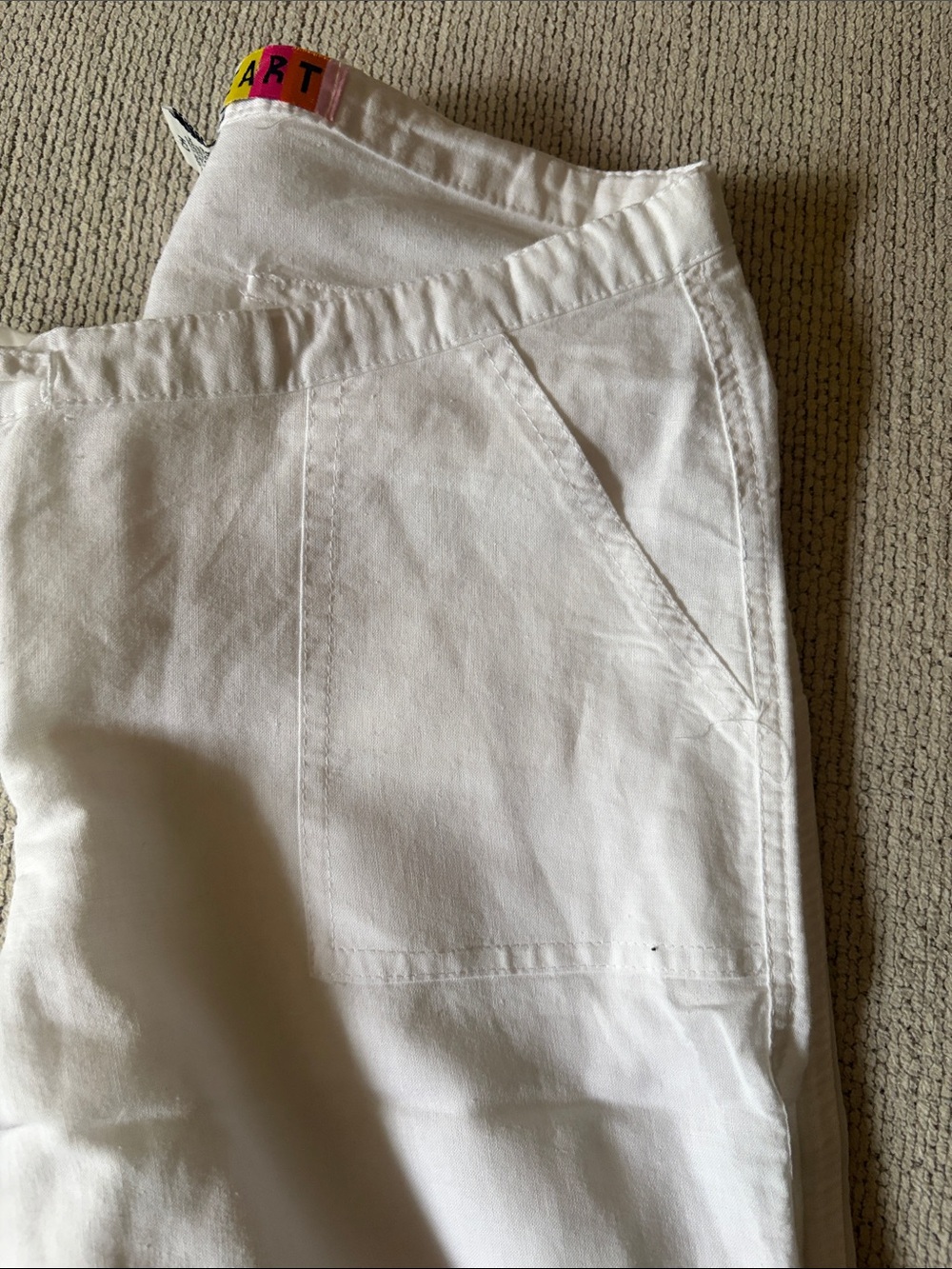 Derek Heart White Linen-Cotton Pants with Color-Block Label - Picture 4 of 5